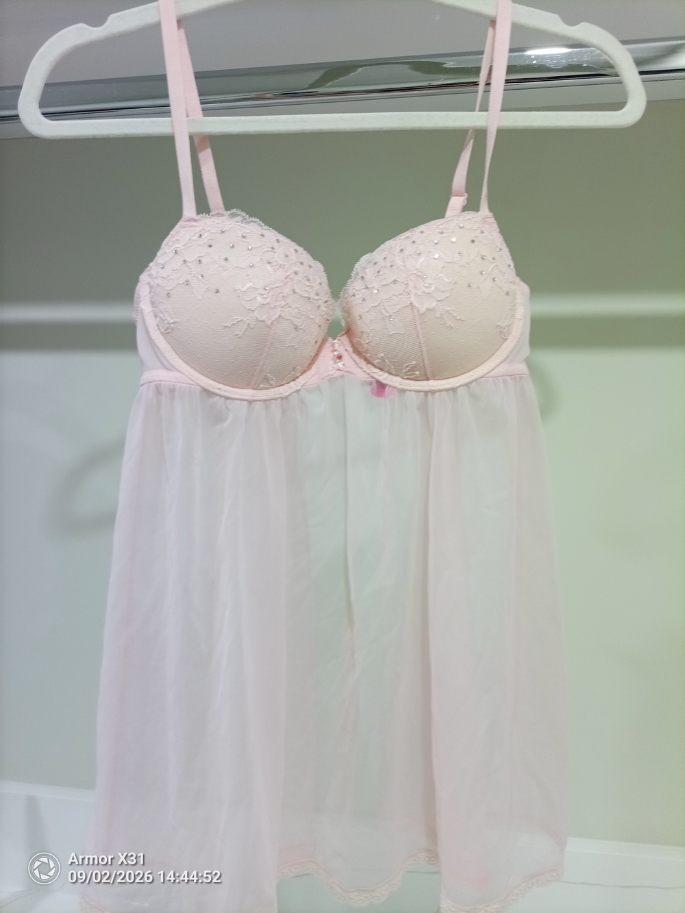 La SENZA Pale Pink Lace & Mesh Babydoll Chemise